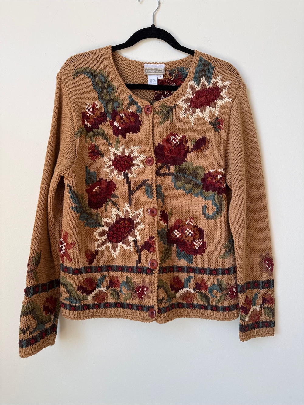 VINTAGE Coldwater Creek floral knit Ramie Cotton cardigan sweater